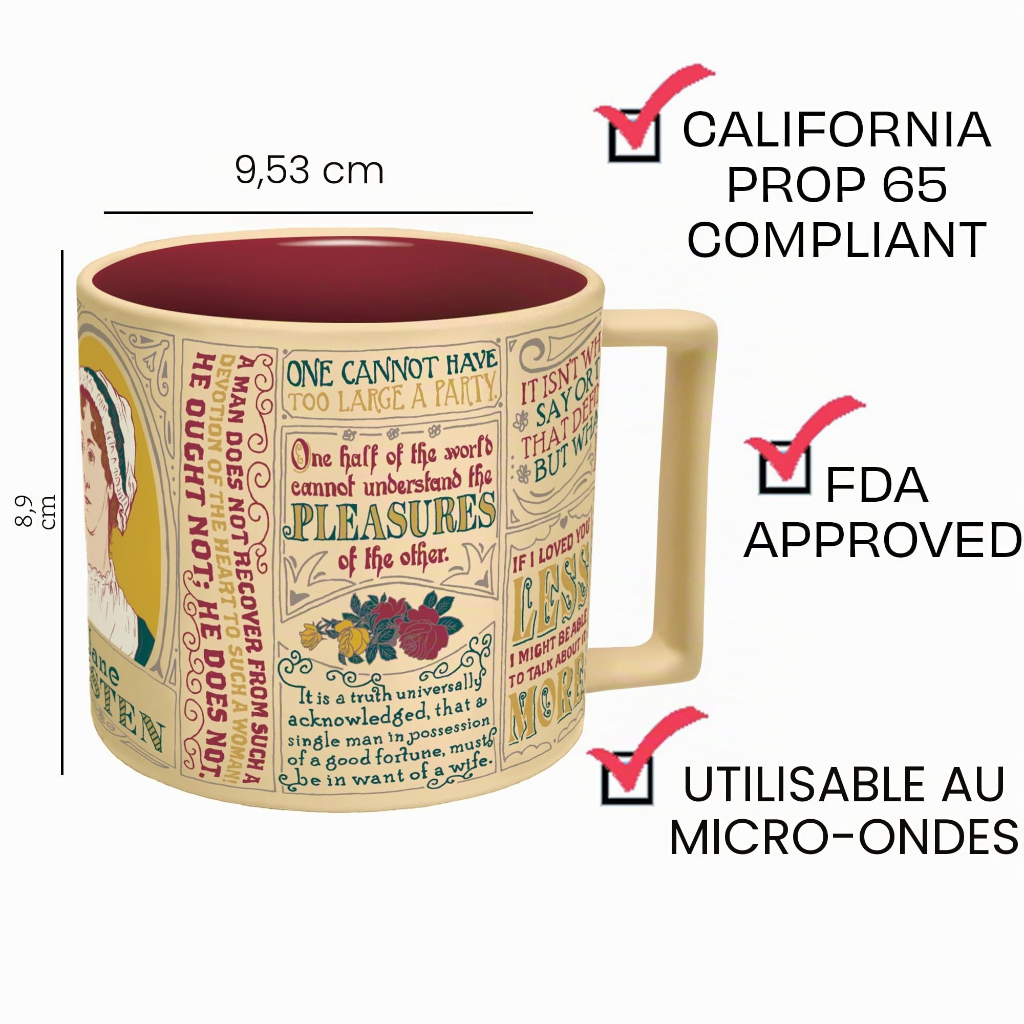 Jane Austen Tasse à café | Tasse à café et à thé littéraire d'environ 350 ml | Tasse XXL | Tasse à café Jane Austen | Cadeau pour anniversaire, Noël, Saint-Valentin