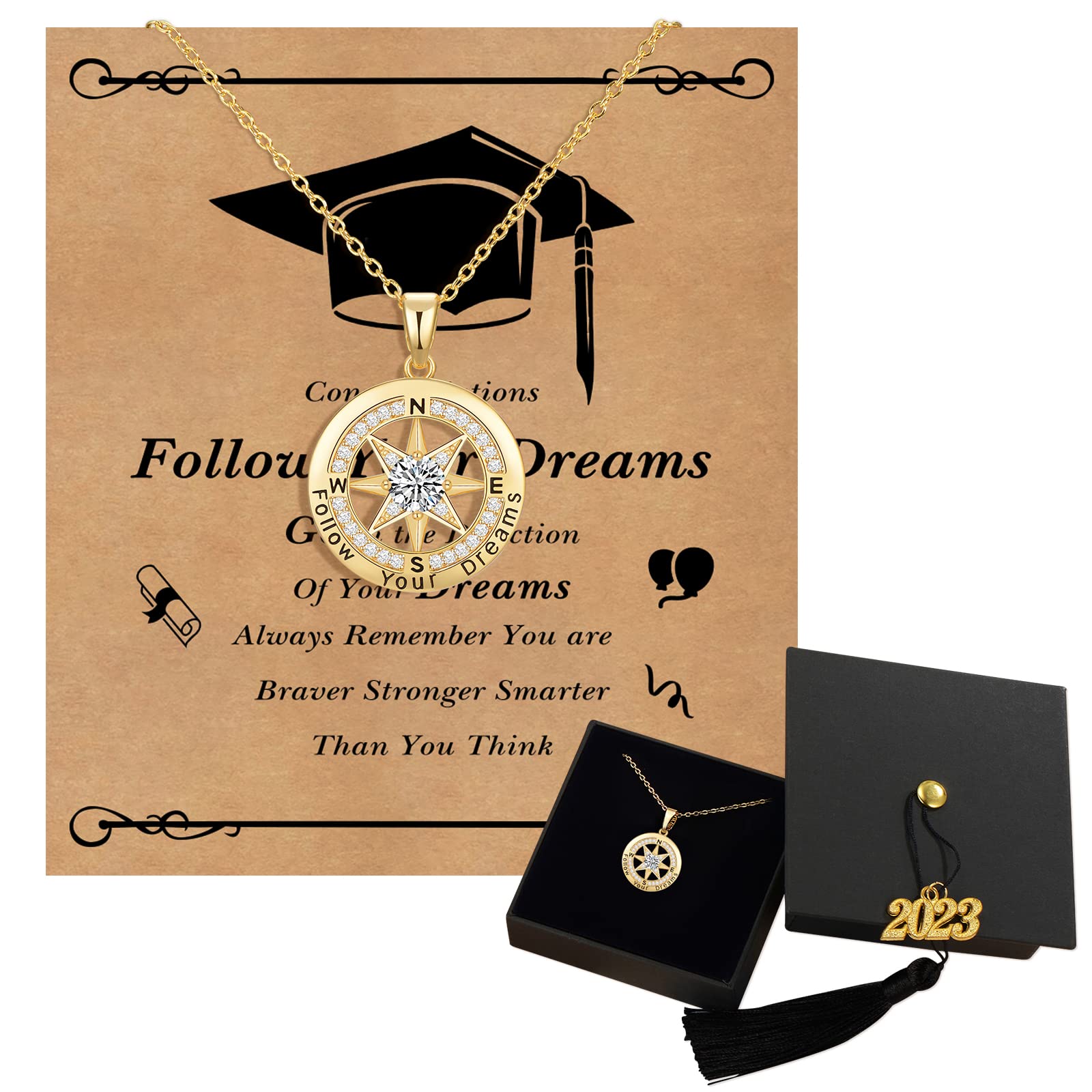 MeeshiGraduation Gifts Gold Necklaces High School College Graduation Gifts for Women, Class of 2024 Graduation Gifts for Her, Necklace for Masters Phd Police Nurse Teacher Adult Graduation Gifts