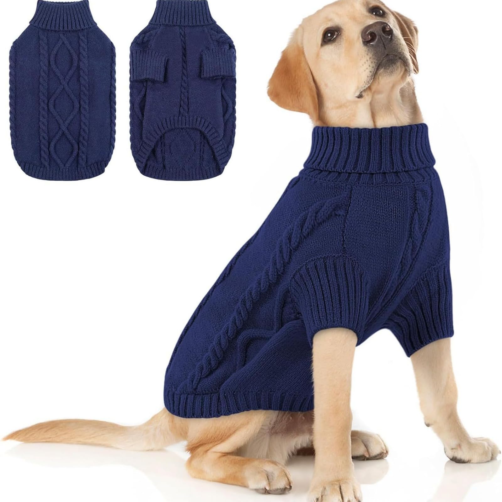Hixingo Dog Knitted Jumper for Large Medium Small, XS-5XL Puppy Knitted Jacket Soft Warm Lightweight Winter Coat for Cold Weather Pets Male or Female (Navy Blue,4XL)