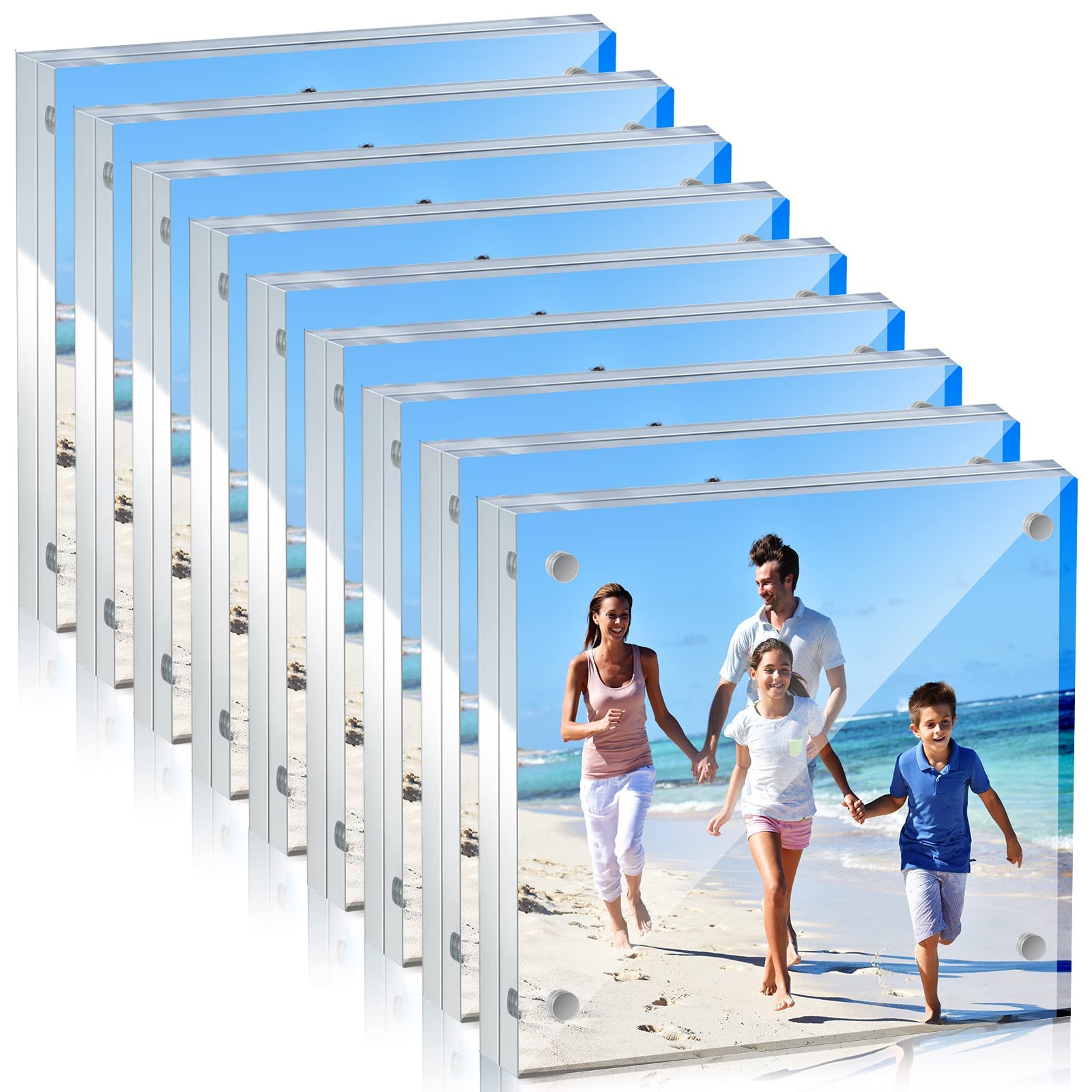 8-Pack Clear Acrylic Photo Frames - 4x4 Inch Magnetic Display Stands For Desktop