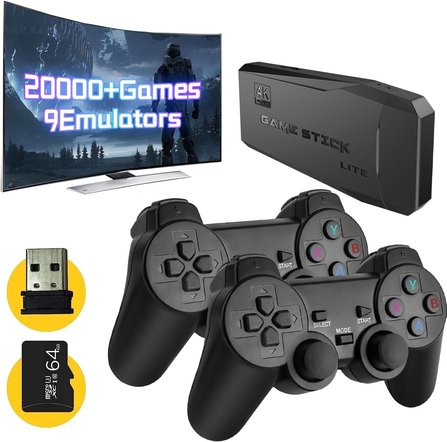 Retro Gaming Console,Retro Game Console,Retro Play Game Stick,Retro Game Stick ,Nostalgia Stick Game,Retro Plug and Play Gaming System,20,000+ Games, 4K HDMI Output,with Dual2.4G Wireless Controllers