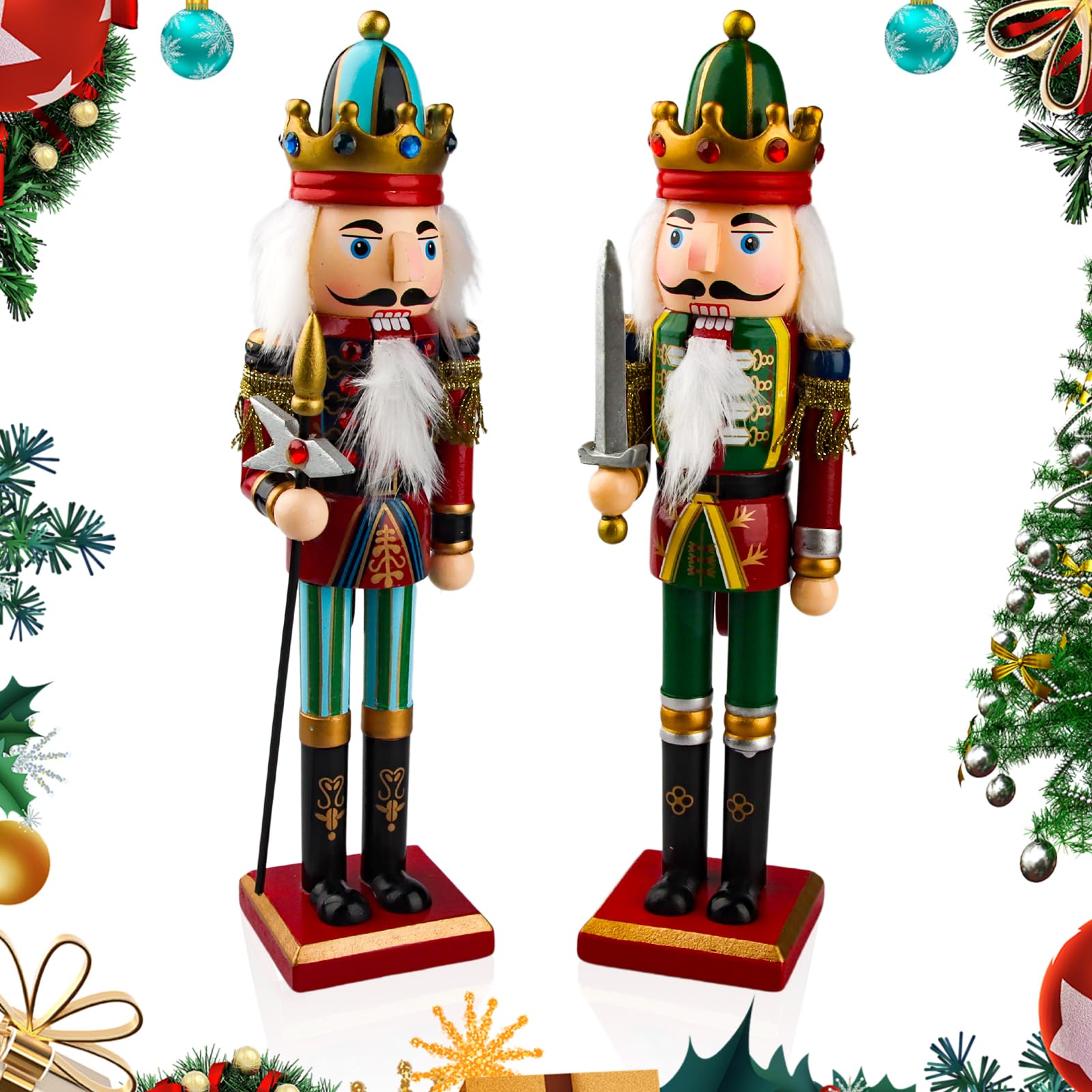 2 Piezas Soldados de Cascanueces de Navidad de Madera, 30cm Marioneta de Navidad Decoración Navideña Figuras de Cascanueces Adornos de Mesa Regalo para la Fiesta de Navidad Tradicional en Casa (B)