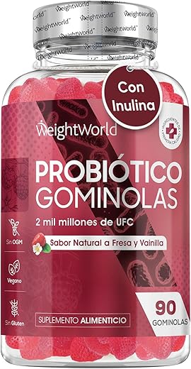 Probióticos Intestinales en Gominolas, 90 Unidades Sabor Natural a Fresa y Vainilla - Suplemento de Alta Potencia con 2 Mil Millones de UFC de Bacillus Coagulans y 100mcg de Inulina Prebiótica