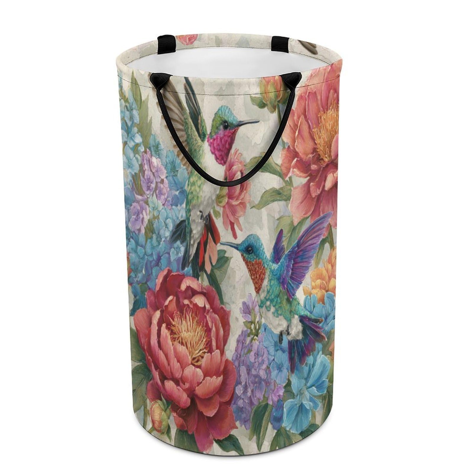 LUYYSKY Beautiful Classic Hummingbirds Versatile Storage Laundry Basket, Modern Spring Garden Botanical Flowers Birds Hummingbirds Large Capacity Bathroom Hamper With Handle