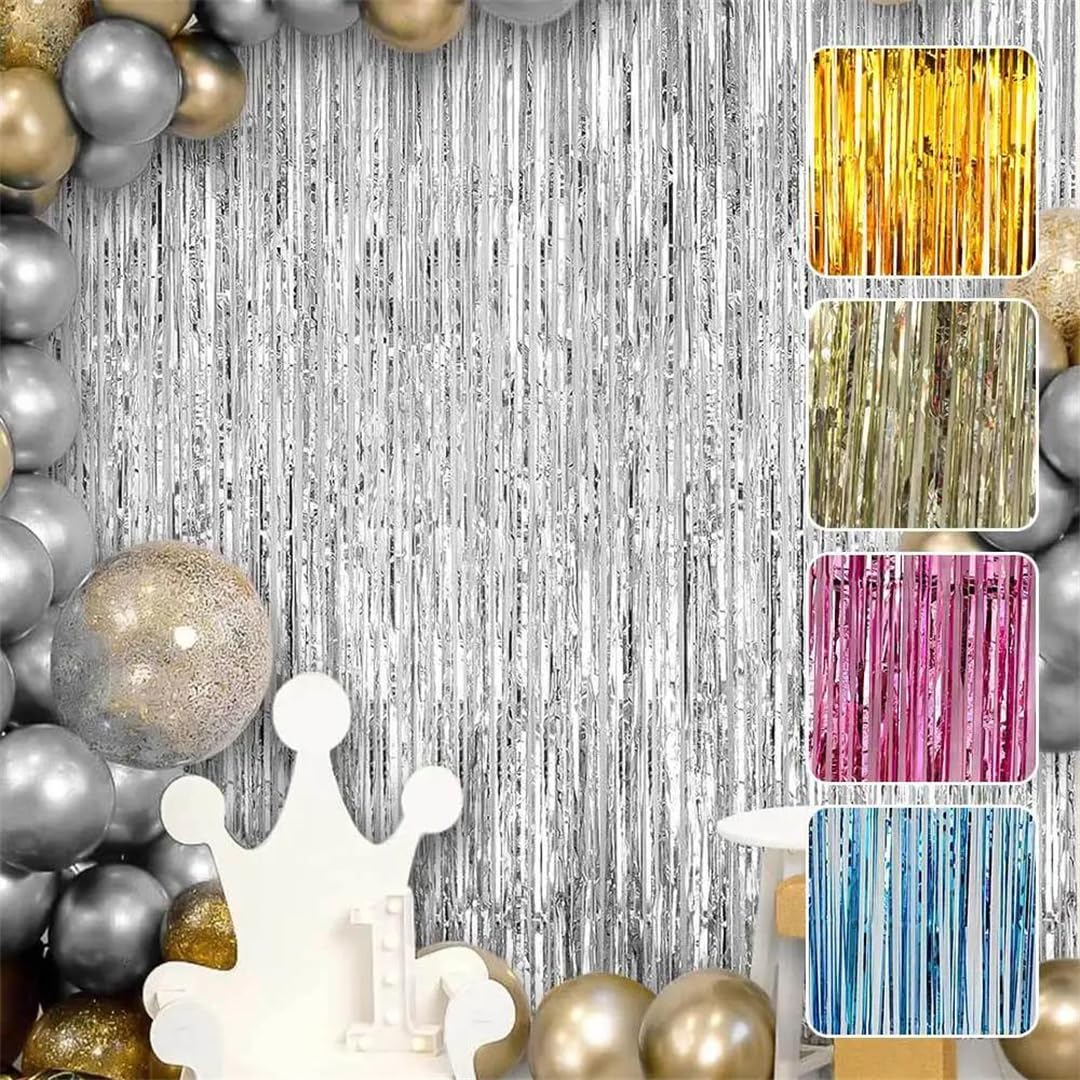 Rideau à franges métallique scintillant de 2,5 m pour toile de fond de fête, décoration de cabine photo et décoration d'événement
