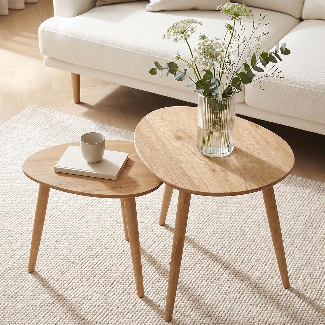 skølm Lodur Couchtisch oval 2er-Set, Eichenholz, Natur geölt, 3 Tischbeine
