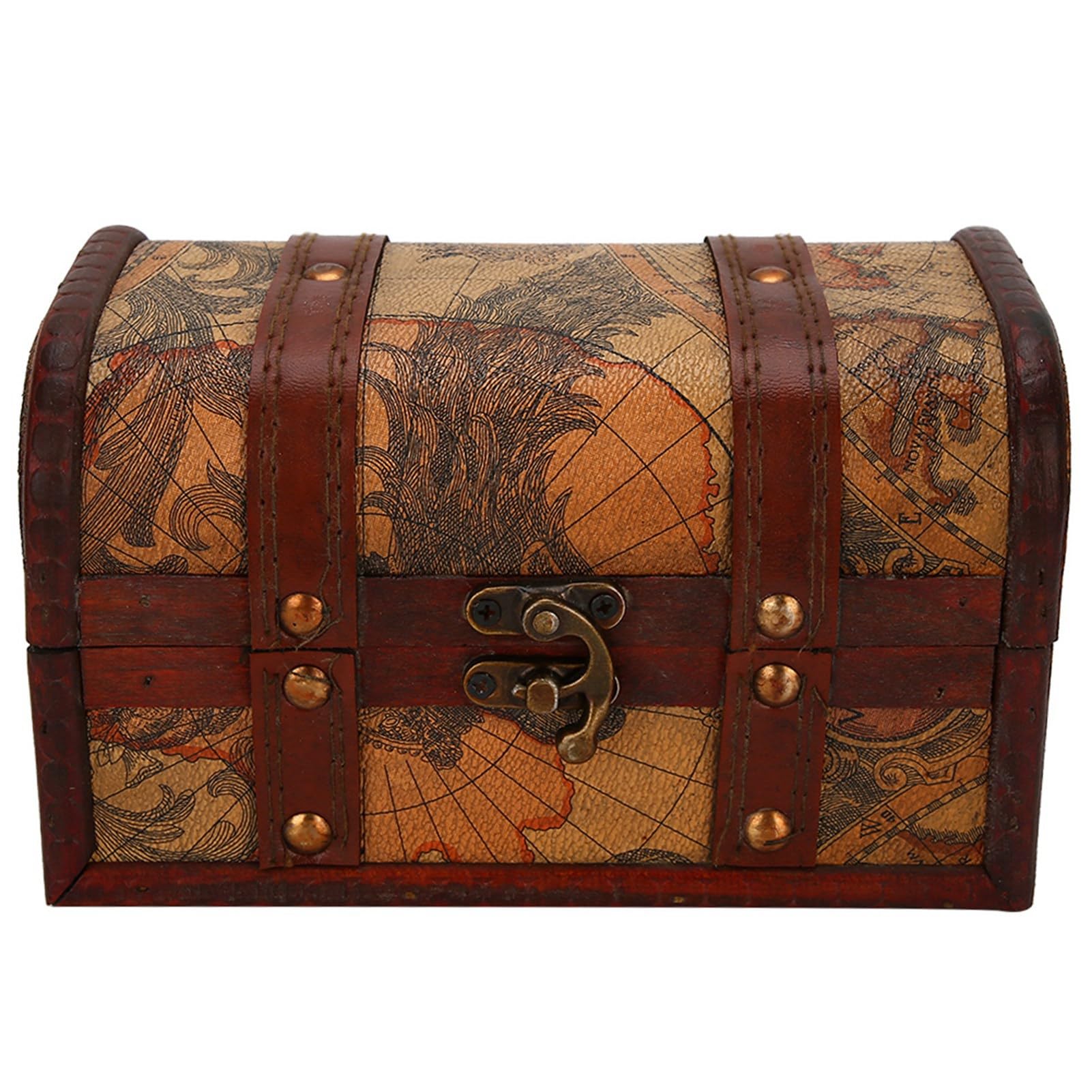 Wooden Box With Hinged Lid,7.1 * 3.9 * 4.1in Pirate Treasure Chest Vintage Handmade Decorative Trinket Jewelry Storage Case Home Decoration Box Wood