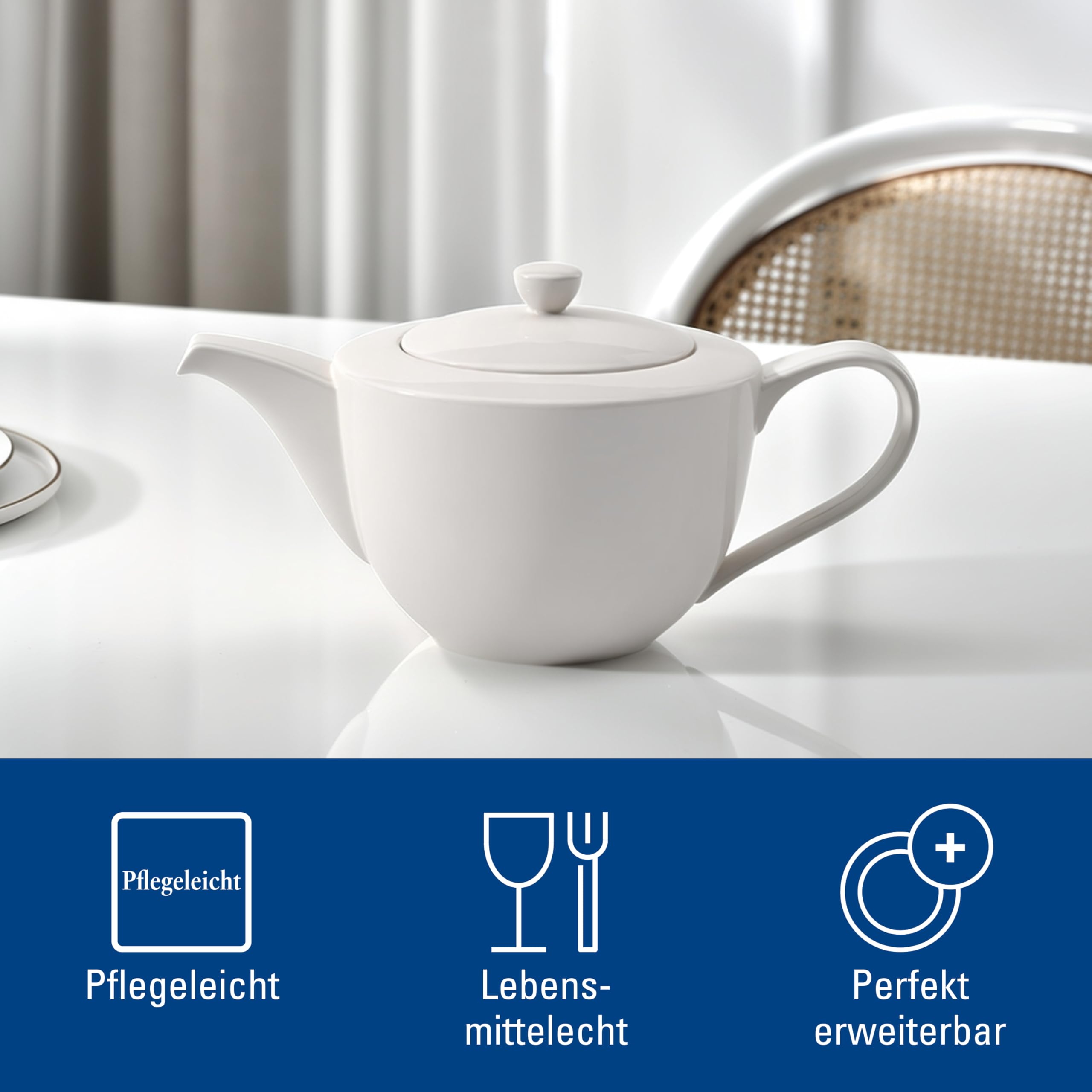Villeroy & Boch - For Me Teekanne 1,2 Liter Weiß, Spülmaschinenfest, Mikrowellensicher, Kaffeekanne, Kanne mit Deckel, Porzellankanne, Premium Porzellan