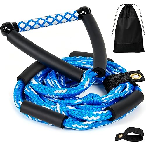 Wakesurf Rope and Handle, 25FT Floating Wake Surf Rope with EVA Grip Handle, 4-Section Adjustable Surf Tow Ropes, 32-Strand Braided Ropes for Wakesurfing and Watersports