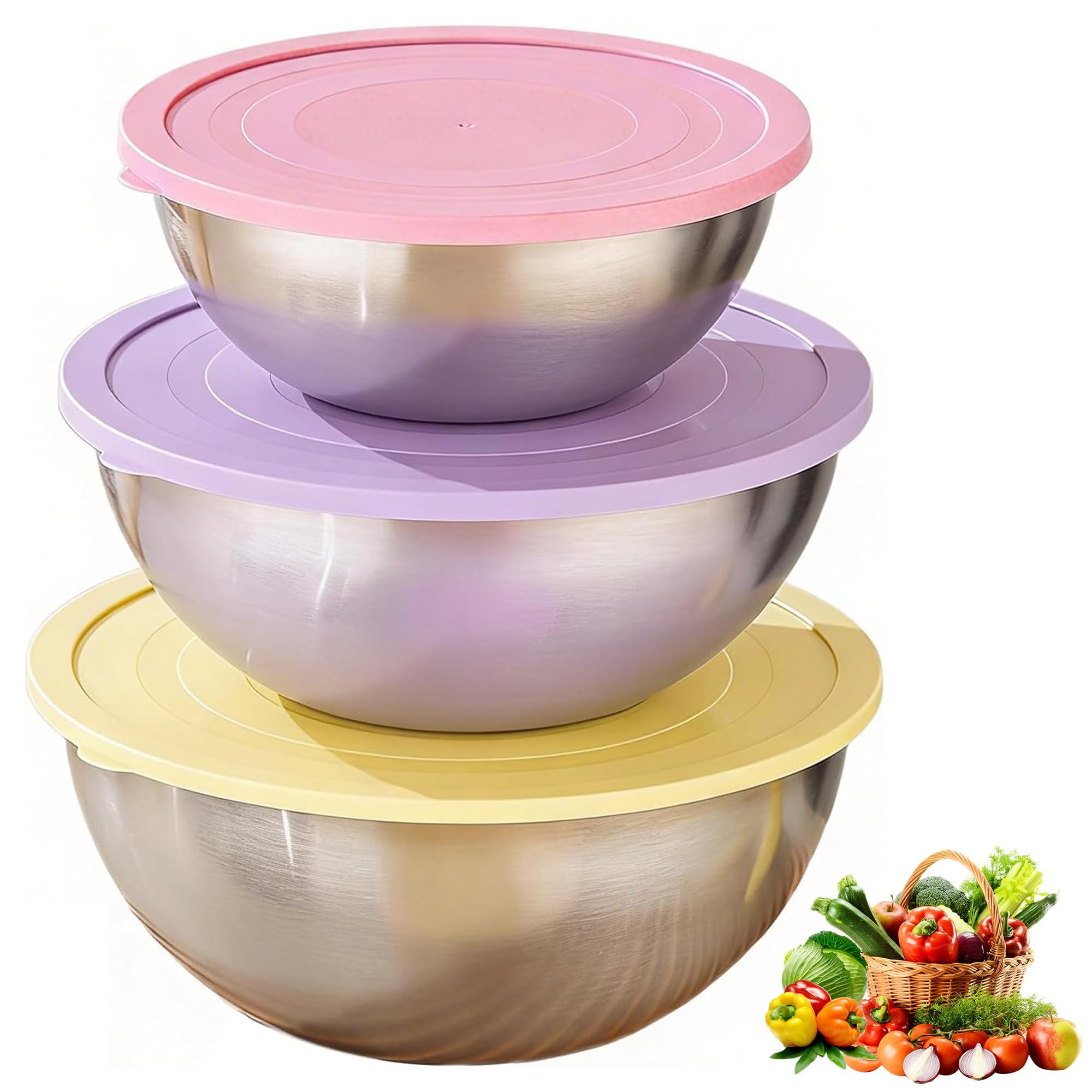 Jiangshun Stainless Steel Mixing Bowls – 3 Pack Heavy Duty Nesting