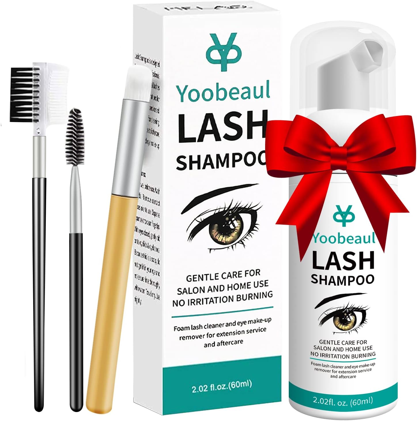 Eyelash Extension Cleanser 60ml Eyelash Brush, Eyelid Foaming Cleanser, Clean for Extensions Natural Lashes, No Paraben/Sulfate, Lash Shampoo, Safe Makeup&Mascara Remover, Salon&Home Use -2 fl.oz