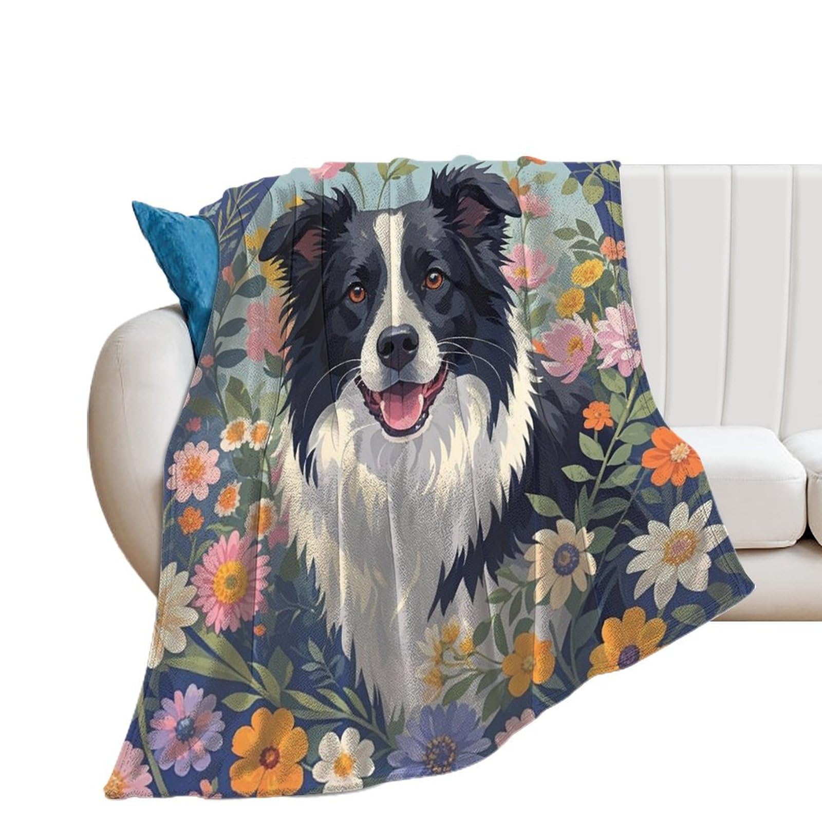 Couverture Border Collie flanelle chaude plaid canapé automne