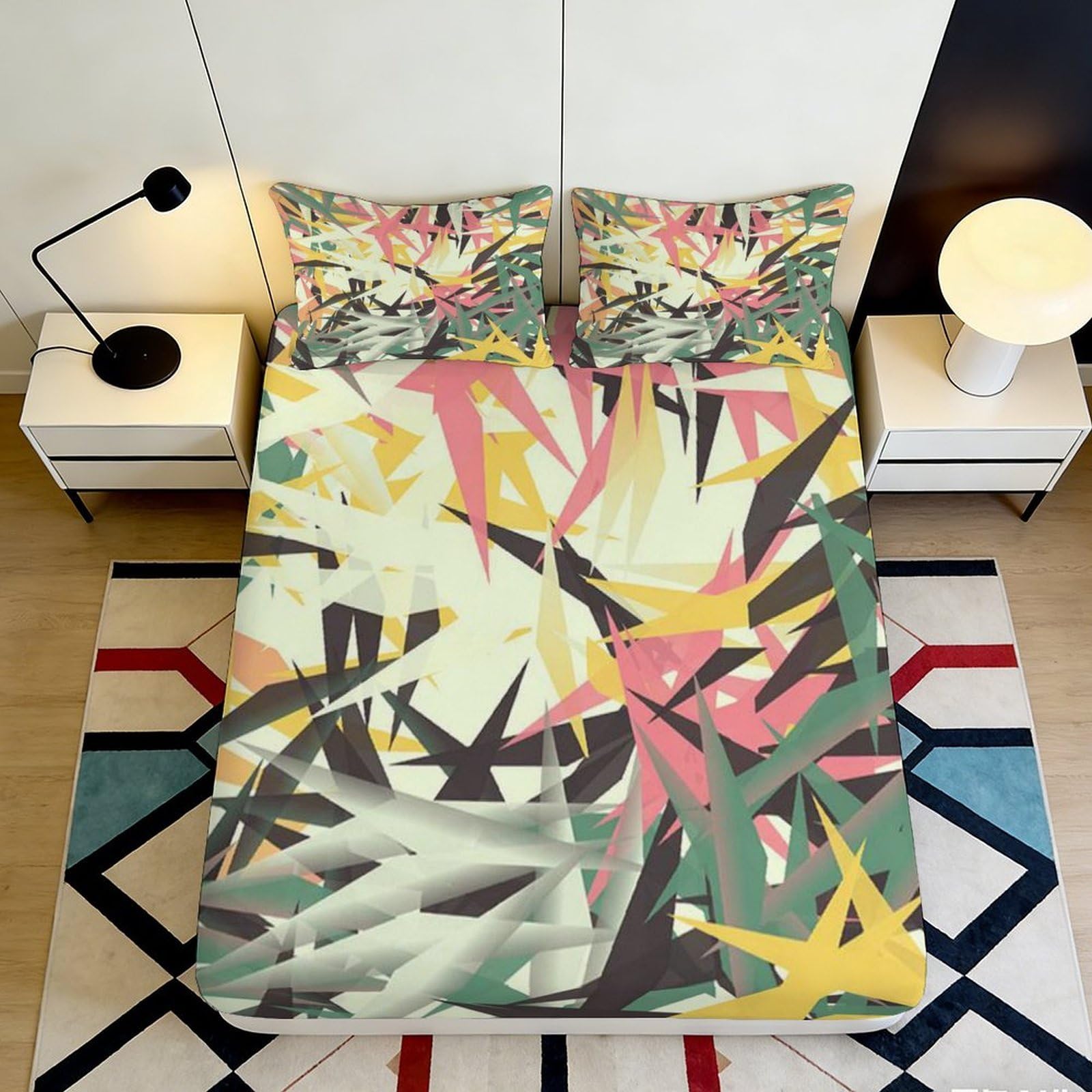 3D Printed Abstract Tropical Fitted Sheet Microfiber Soft Breathable Botanical Mattress Cover Bedroom Decor Protection 90x200x25cm
