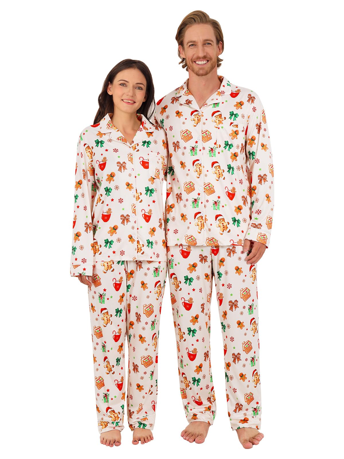 Christmas Pajamas for Adult Women Men Button Down Pjs Couples Pijamas Matching Sets Holiday Sleepwear Loungewear-image-7