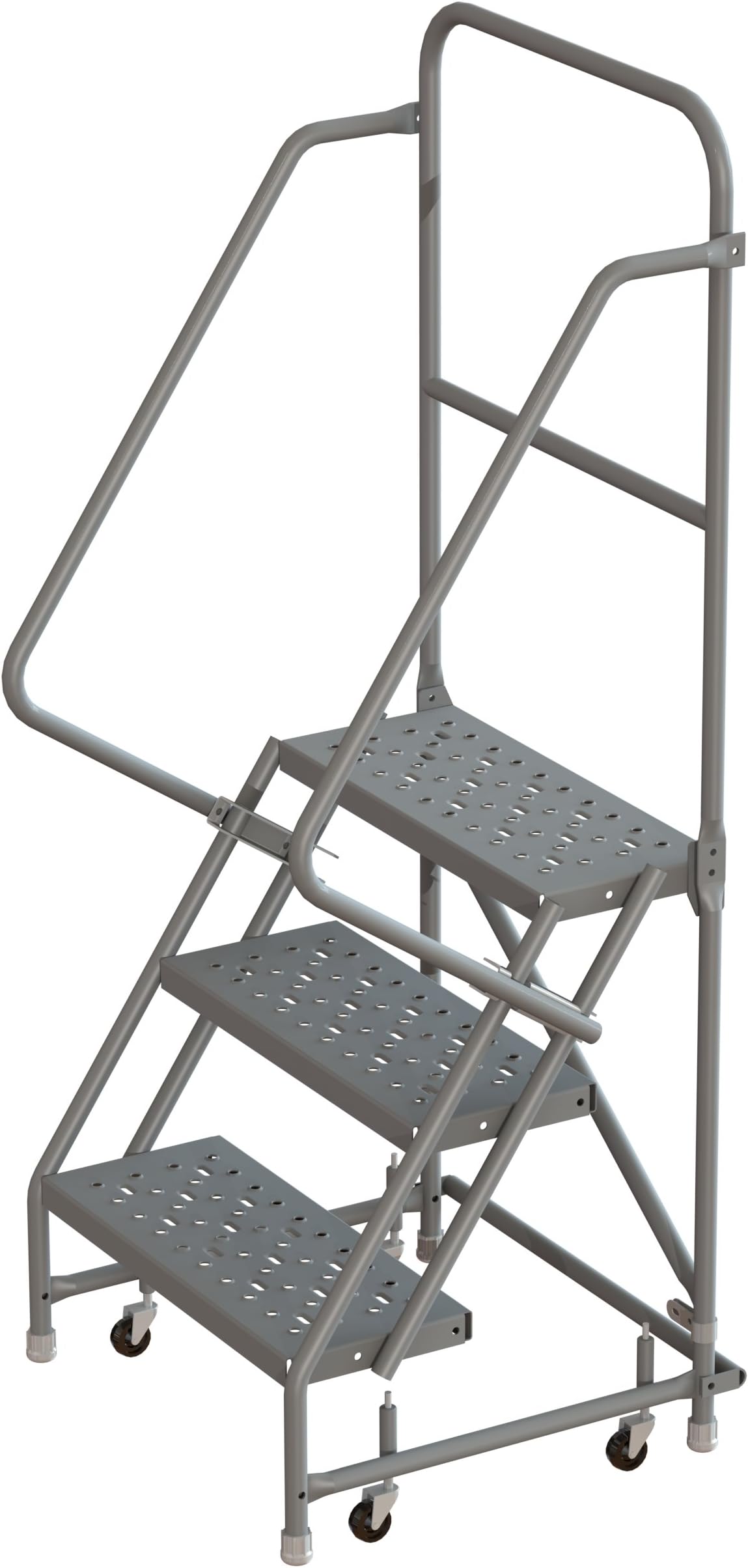 Tri-Arc KDSR103246 3-Step Steel Rolling Industrial and Warehouse Ladder with Handrails and 24" Wide Perforated Tread