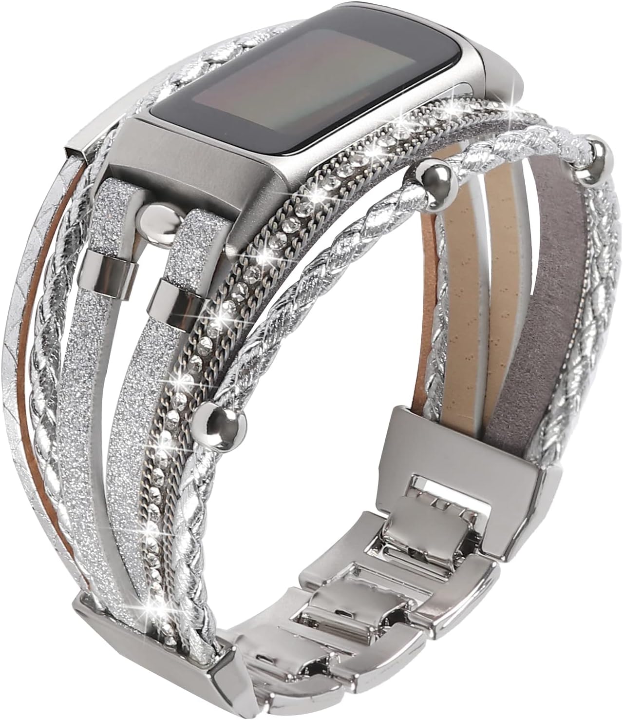 Leather Bands Compatible with Fitbit Charge 6/Charge 5 Bands for Women, Boho Handmade Multilayer Wrap Bracelets Jewelry Strap Replacement for Charge 6/Charge 5 Fitness Tracker