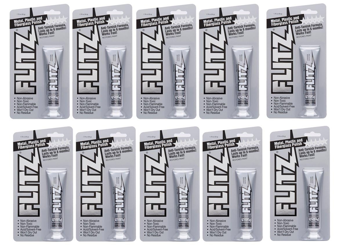 FLITZ Multi-Purpose Metal Polish Paste - 1.76oz Tube of USA-Made Metal Scratch Remover - Works on Stainless Steel, Chrome, Aluminum, Plastic, Jewelry - Non-Abrasive Cleaner & Rust Remover (10 Pack)