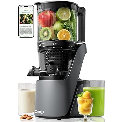 Canoly C16 Cold Press Juicer, 6" Extra Wide Feed Chute, 3-IN-1 Strainers (Juice & Sorbet & Nut Milk), Powerful AC Brushless Motor, Self Precut System, Juicer Machines with BPA-Free (Space Gray)
