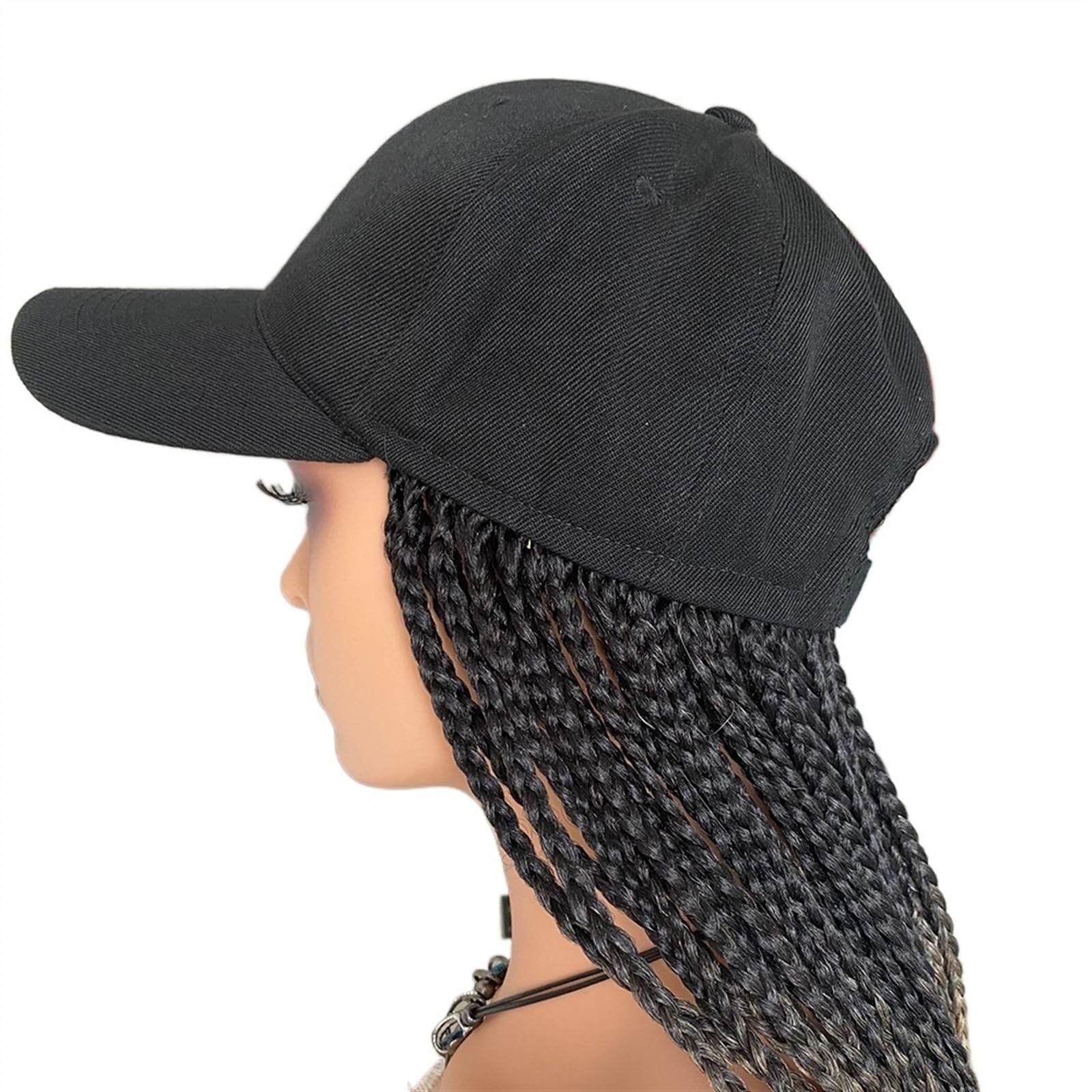 Hat with Hair Long Black Baseball Cap Wig Hat with Braids