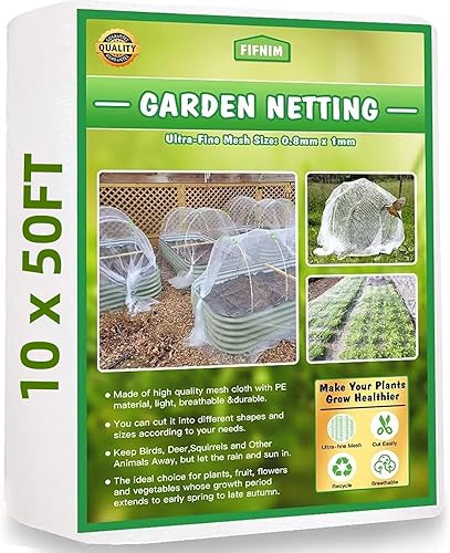 Red de jardín de 10 x 50 pies, malla fina para jardín, barrera de plagas, mosquitera, cubierta de hilera de cama de jardín, tela de nailon para