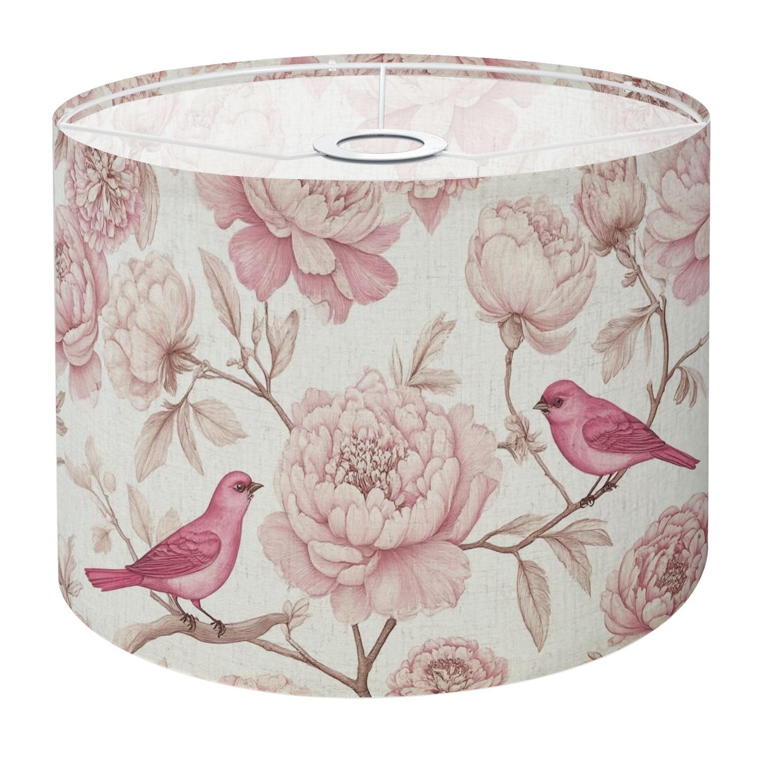 Drum Lamp Shade Large Lampshade Traditional Elegant Cotton Fabric Pink Long Tailed Birds for Floor Lamps Table Lamps Pendant Light Linen Lampshades Replacement Bedside Light Shades