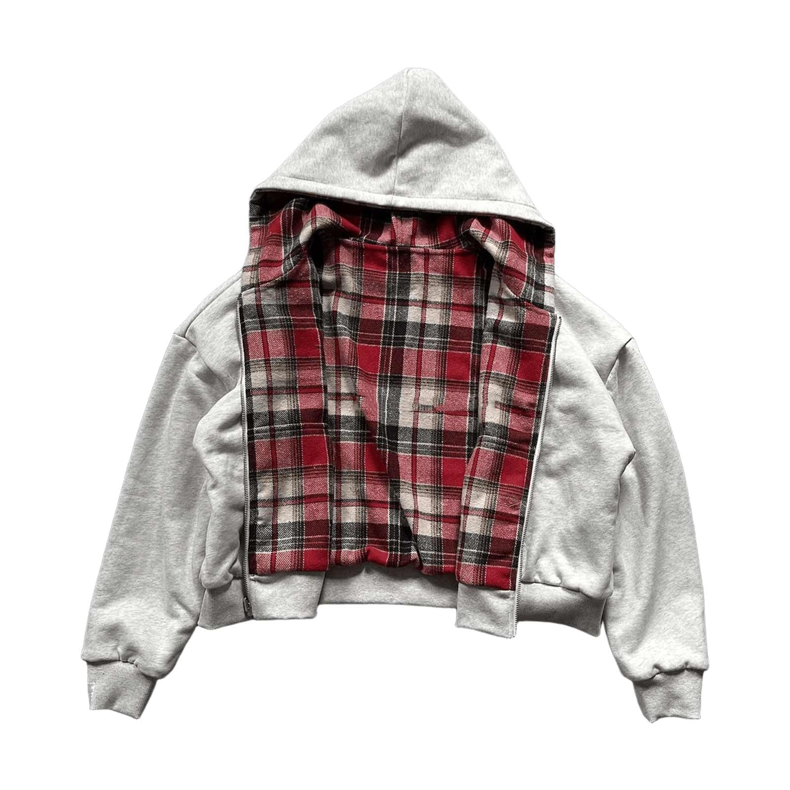 Generisch Chaqueta corta con capucha para mujer con cremallera patchwork manga larga