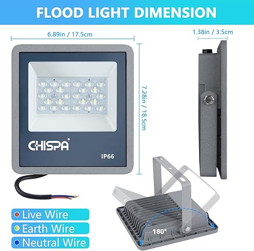 Miniatura 4 de CHISPA Luz de inundación LED de 30 W para exteriores, luces de seguridad superbrillantes de 3000 lúmenes, luz de trabajo LED impermeable IP66, luces
