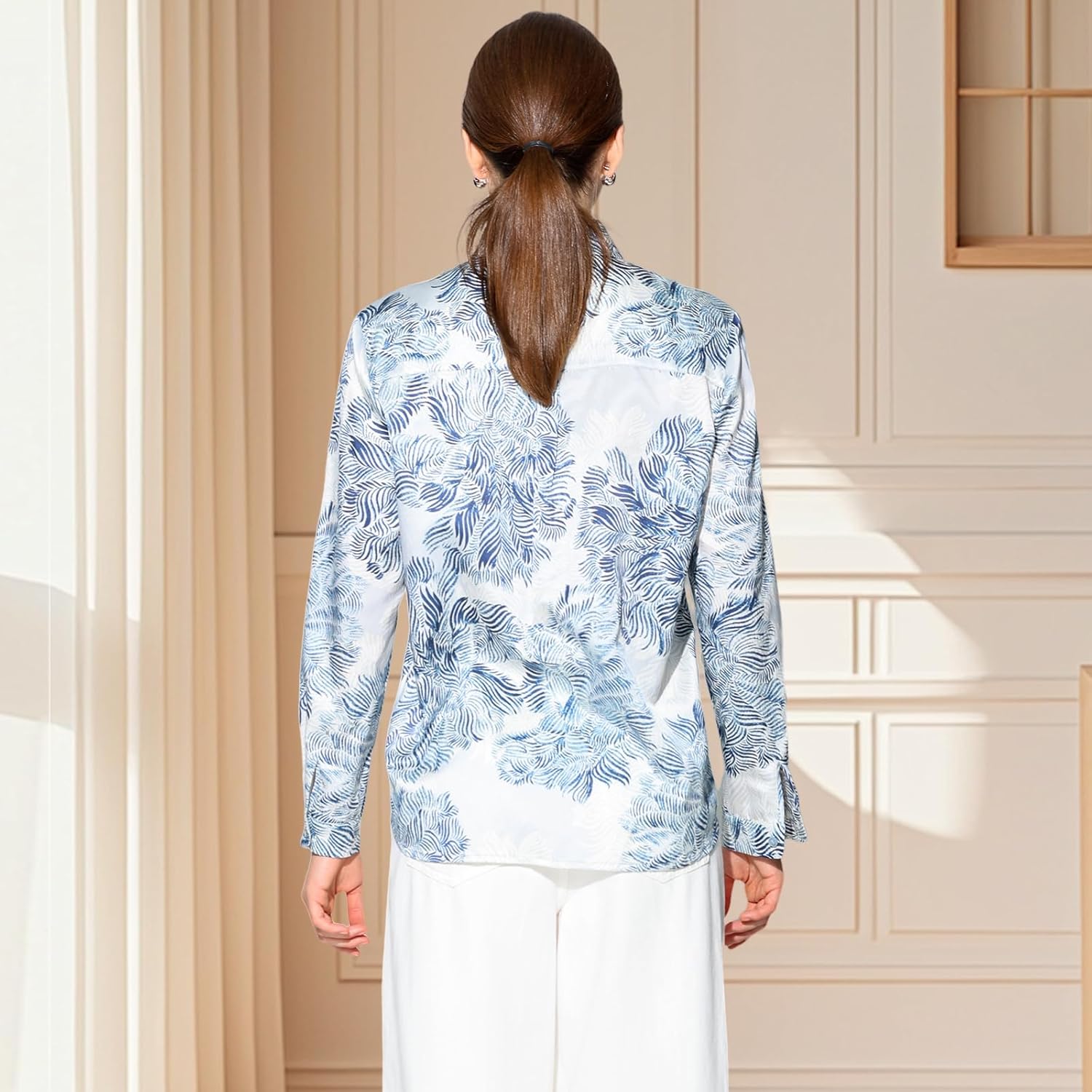 Silk Blouses for Women Long Sleeve Ladies Floral Button Down Shirts 19 Momme Mulberry Silk Cotton Business Work Tops - Image 2