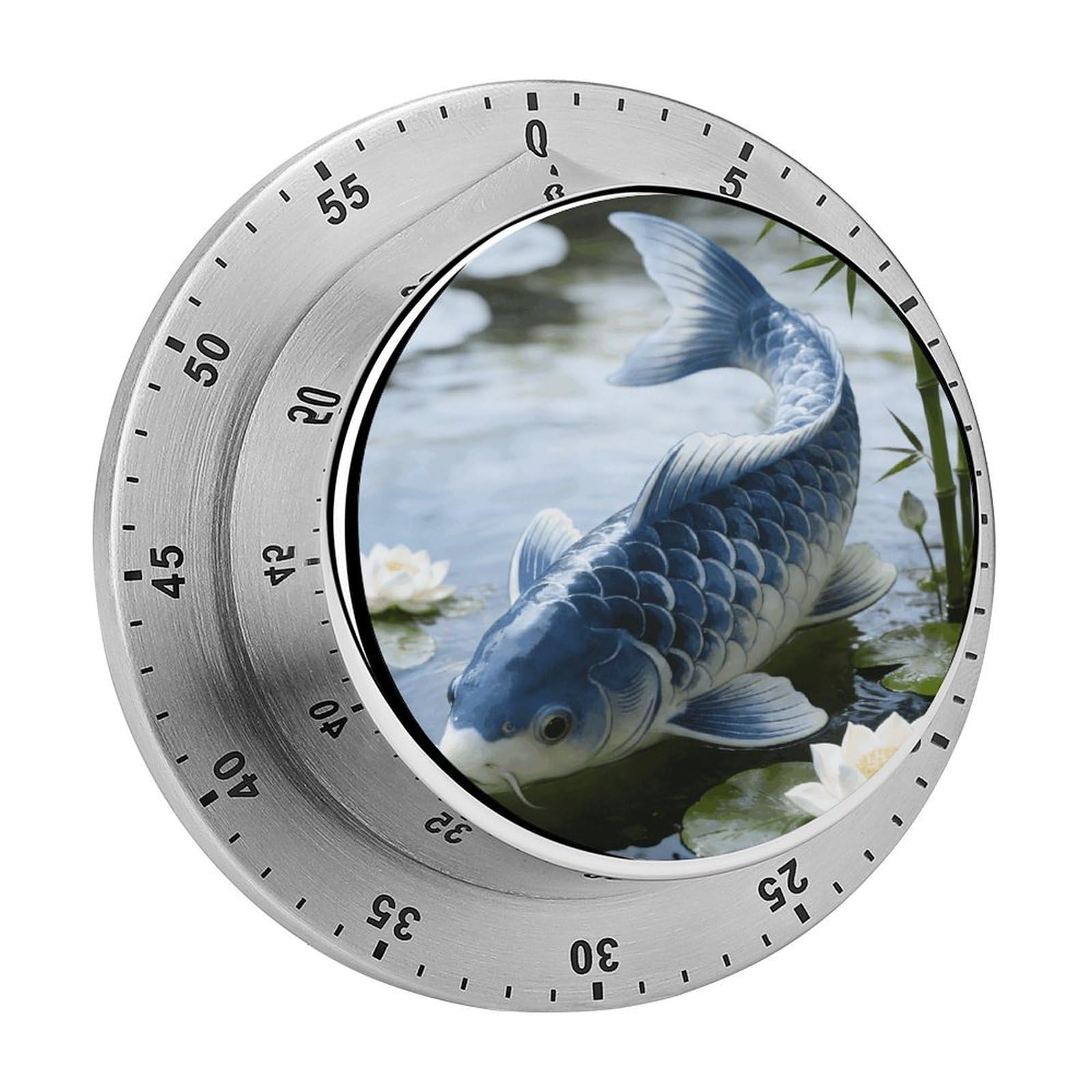 Koi Fish Japanese Tattoo Timer Exquisite Stainless Steel Body Desk Visual Timer with Loud Alarm 60-Minute Mechanical Countdown Timers Magnetic Backing Cooking Kitchen Timers for Work