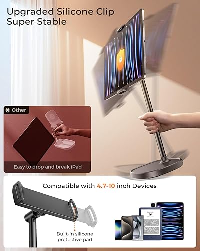 Miniatura 6 de DIMONCOAT Soporte de tableta de altura ajustable para escritorio, soporte para tableta Rotación de 360 Accesorios de tableta de escritorio para