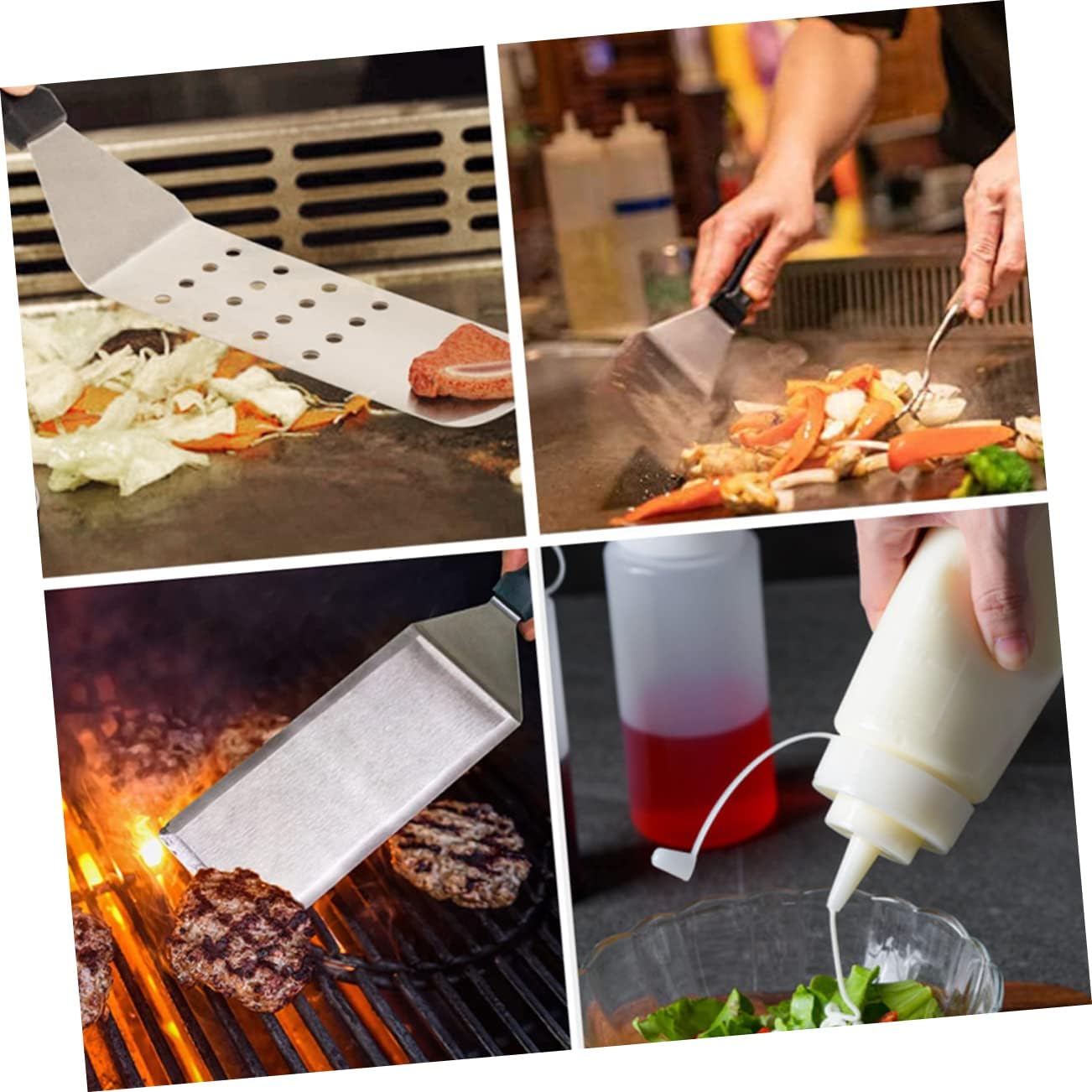 Mikinona 6pcs Bbq Spatula Set Stainless Steel Pizza Shovel Pancake Turner with Non-slip Handle High-temperature Resistant Cooking Tool for Grilling and Baking