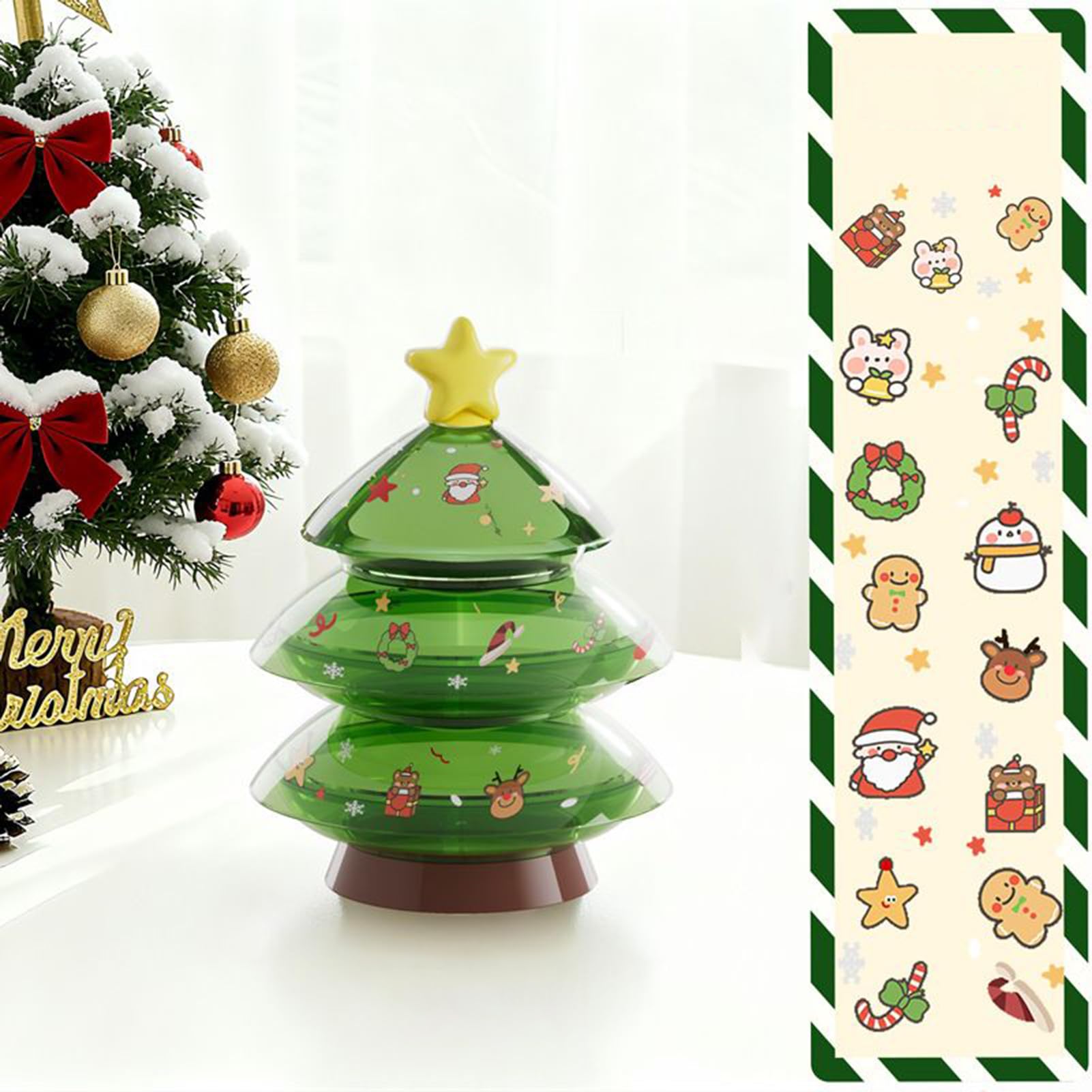 Snackable Box, Dreilagige Weihnachtsbaumform Aufbewahrung, 36 × 26 cm, Süßigkeitentablett, Party-Servierbox, dekorativer Urlaubsbehälter, für Zuhause, Süßigkeiten, Früchte, Nüsse