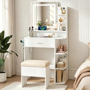 YOURLITE Dressing Table with LED Lights Mirror, Vanity Desk with Drawer