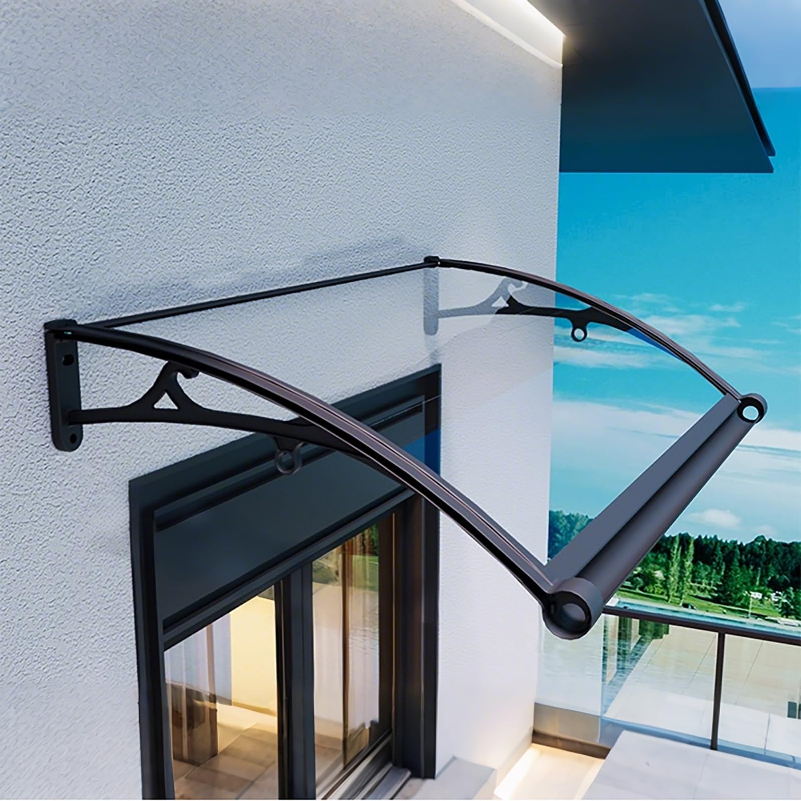 GJMSSMY Aluminum Door Canopy Polycarbonate Awning for Entrance UV Protection Rain & Snow Shield Outdoor Overhang Weather Resistant (W80*100cm/31.5 * 39.4in)