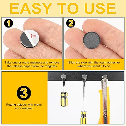 Miniatura 29 de DIYMAG Imanes fuertes 140 piezas de 0.6 x 0.12 pulgadas para nevera para nevera con respaldo adhesivo, magnético pequeño botón negro, círculo