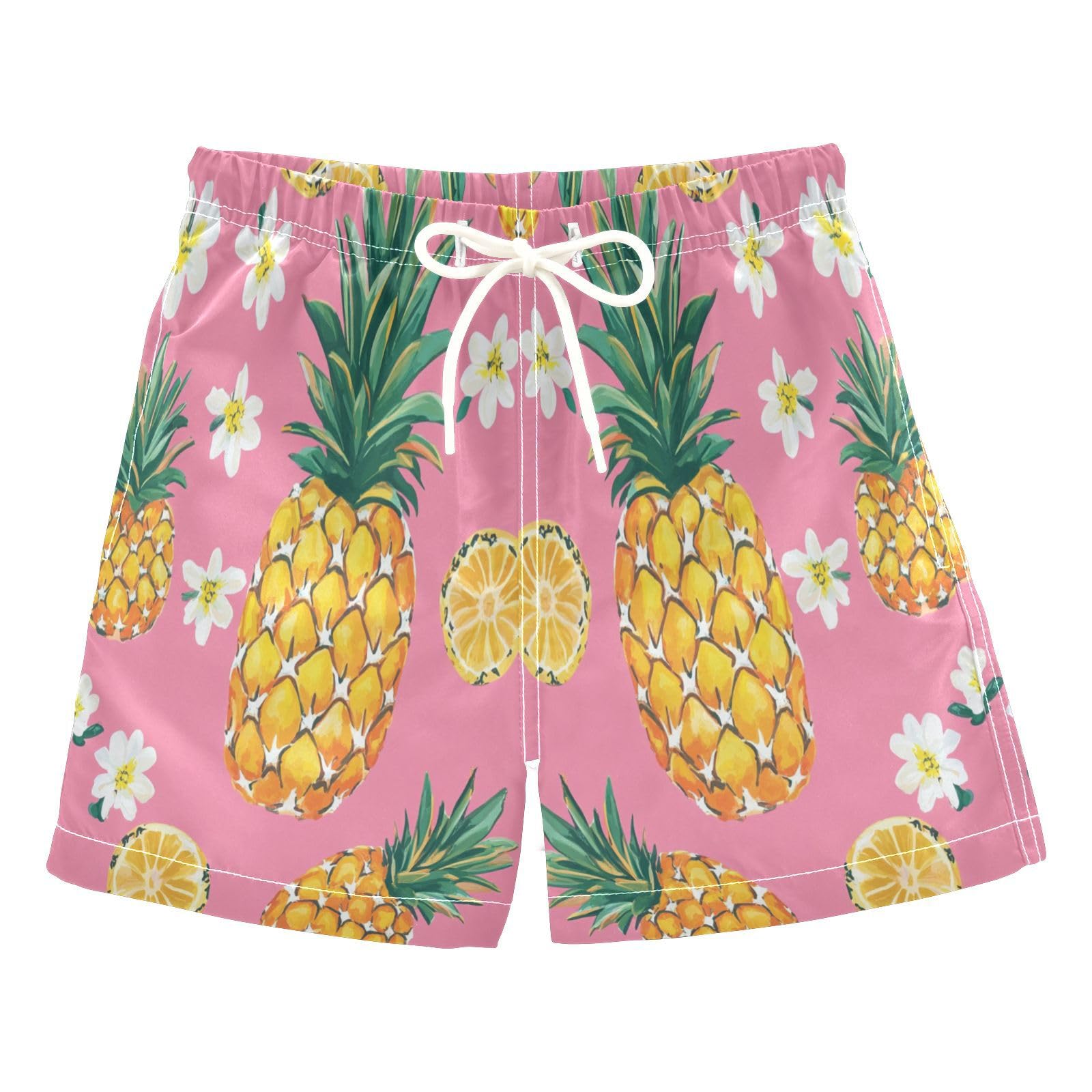 Jucciaco Boys Beach Board Shorts Pineapple Fruit Flower Swim Trunk Teen Swimwear