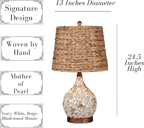Miniatura 3 de Touch of Class Theia II - Lámpara de mesa de madreperla con parte inferior de mosaico, marfil, blanco, beige, lámparas temáticas de estilo costero