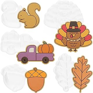 VorkiVecKi Fall Thanksgiving Cookie Cutters - 5pcs Cookies Cutter Stamps 3D Polymer Clay Squirrel Hazelnut Oak Leaf Turkey...