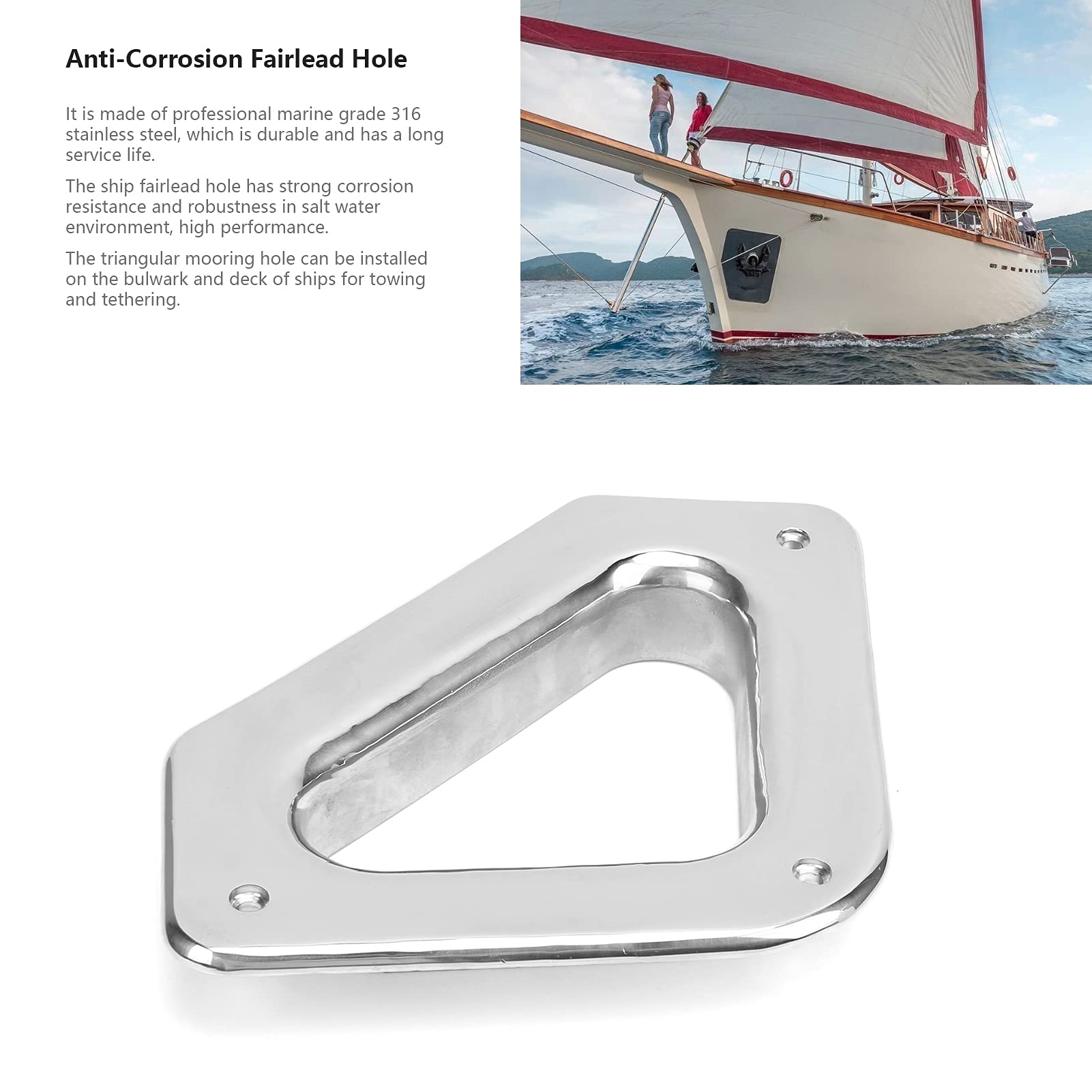 Foro per passacavo per Nave in Acciaio Inossidabile per Yacht, Accessorio Hardware per passacavo Marino, Foro di ormeggio Triangolare con Copertura Lucida, Hawse Anti-Barca per