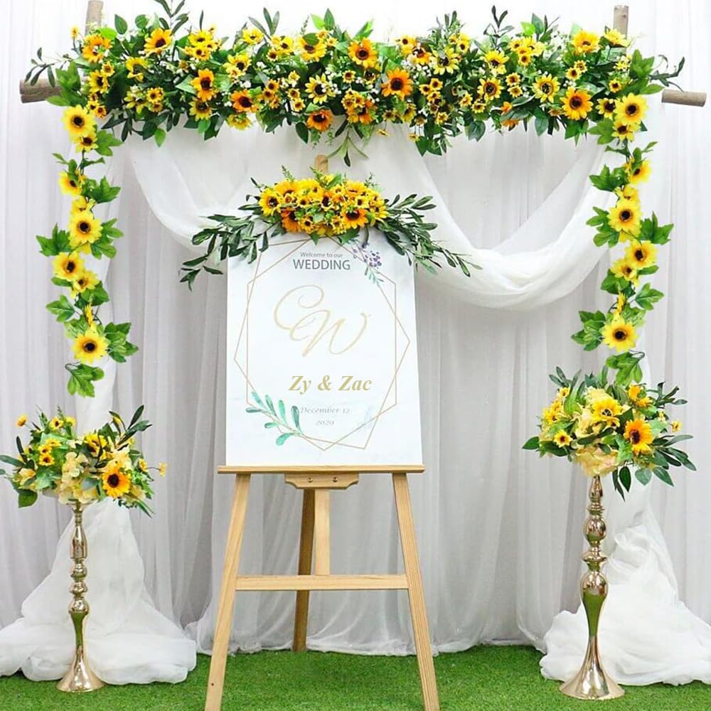 Kunstrozen, bloemenkrans, 3 stuks kunstbloemen, zijden bloemen, slinger, 3 x 2,2 m, hangende kunstbloemen, decoratie, kunstbloemen met groene bladeren, voor bruiloft, Kerstmis, tuinfeest (mixkleuren