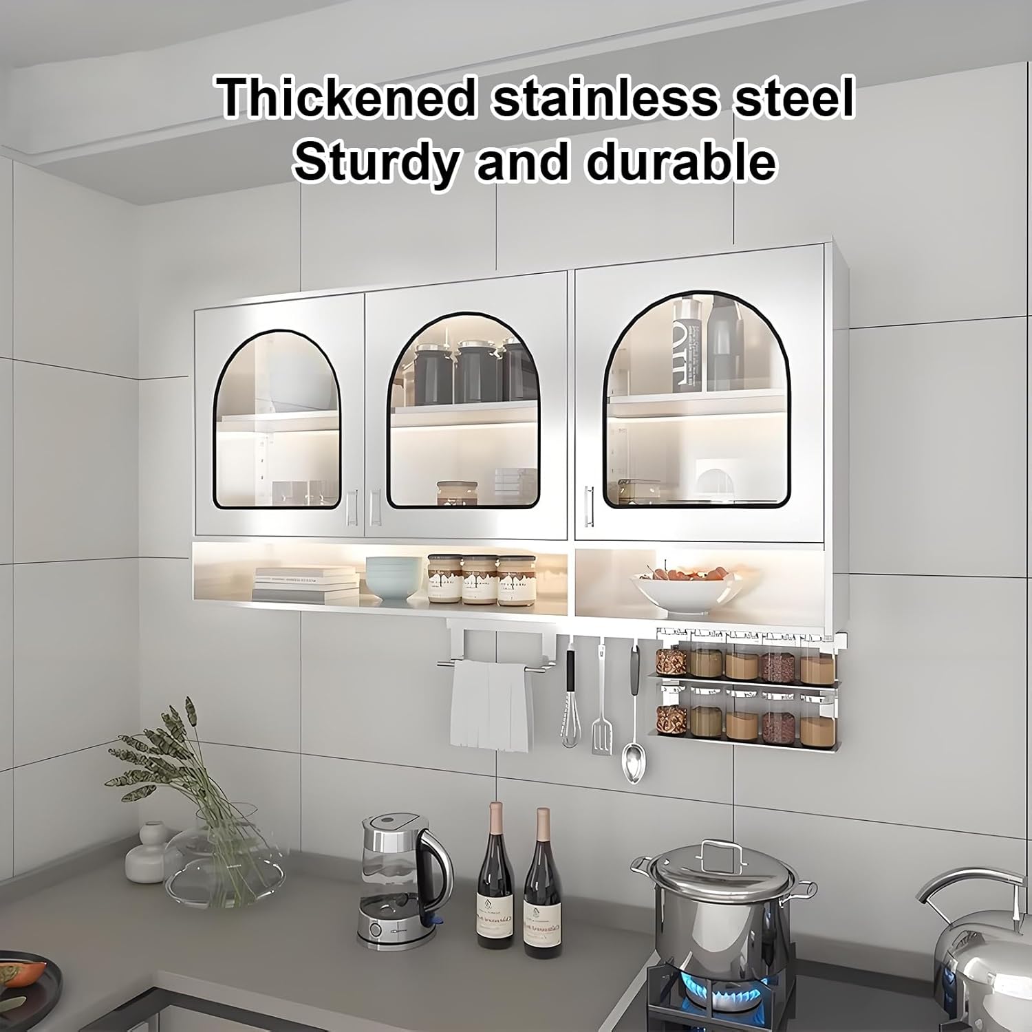 Pantry Storage Cabinet Stainless Steel Sliding Door Cabinets with Adjustable Shelves Bathroom Storage Cabinet Convenient Storage Suitable for Kitchens Balconies Bathrooms(100 * 30 * 70cm)