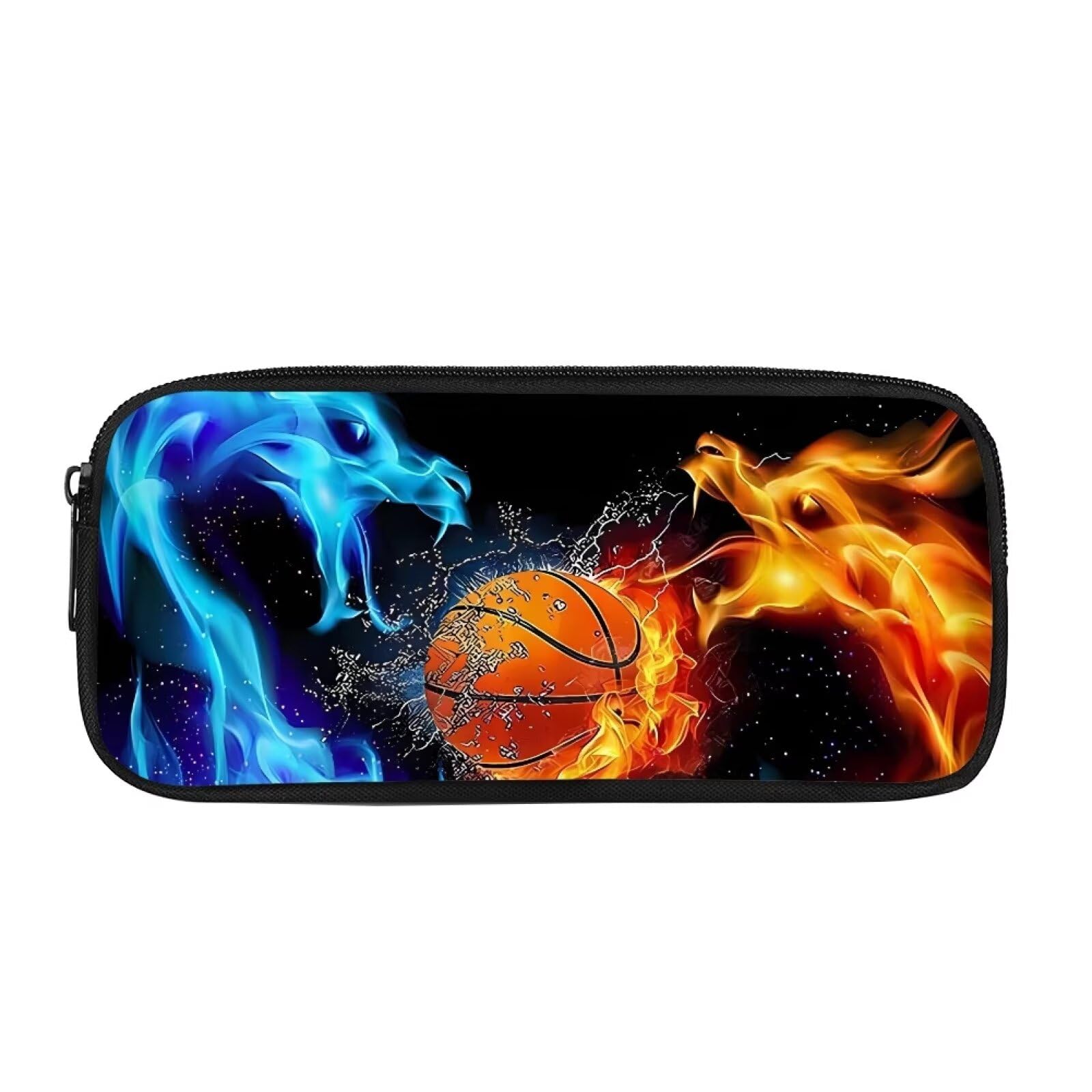 Biyejit Red Blue Fire Dragon Pencil Case Basketball Pencil Cases Pencil Bag Pouch Kids, Portable Pencil Case Large School Stationery Organizer, Makeup Cosmetic Bag — image 1