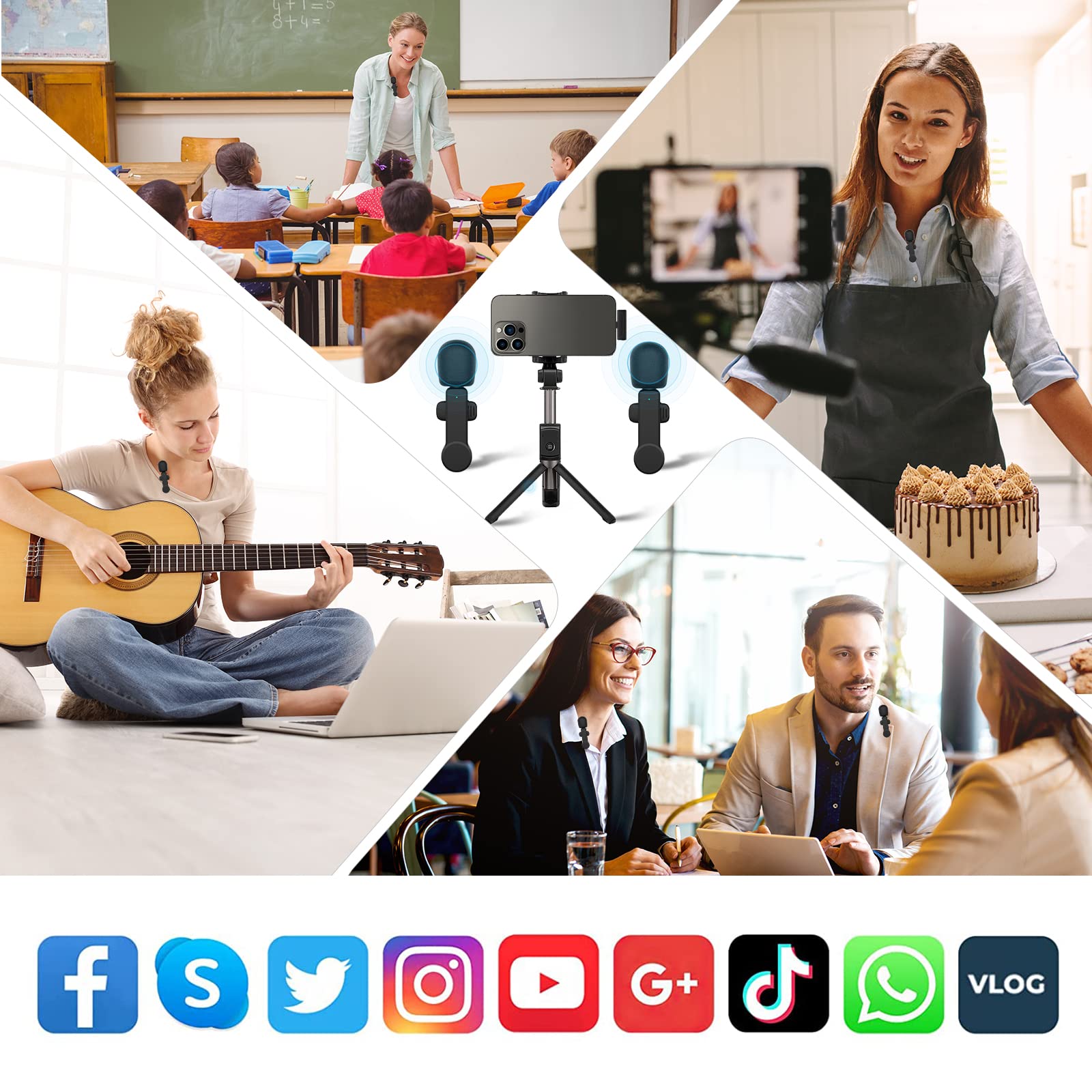 Microfono Inalambrico para iPhone, Microfono Solapa para Movil, Micrófono Bluetooth Lavalier Inalámbrico para Vlogs, Vivo, Entrevistas, TikTok, Youtube, Podcast, Instagram, Video y Grabación