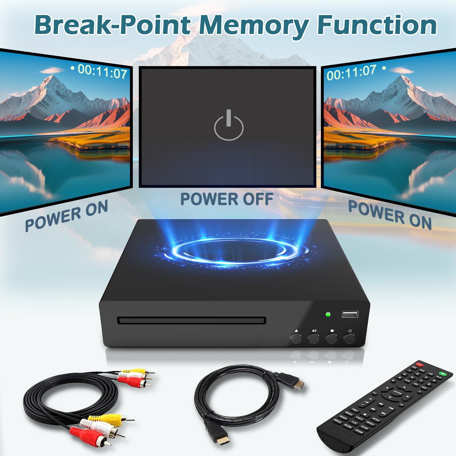 Odtwarzacz DVD, odtwarzacz HDMI DVD do telewizora z mikrofonem i wejściem USB, odtwarzacz dysków wszystkich regionów, obsługuje system NTSC/PAL HD 1080P z kablem HDMI i AV oraz pilotem zdalnego