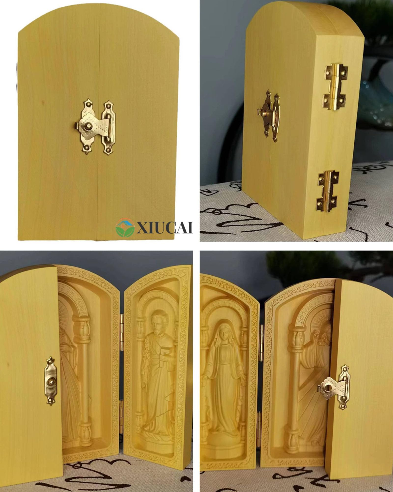 Amazon.co.jp: XIUCAI 手工芸 木製 携帯用祭壇, イエス・聖母マリア