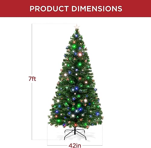 Miniatura 7 de Best Choice Products Árbol de Navidad artificial de 7 de fibra óptica preiluminado con luces multicolores LED y soporte
