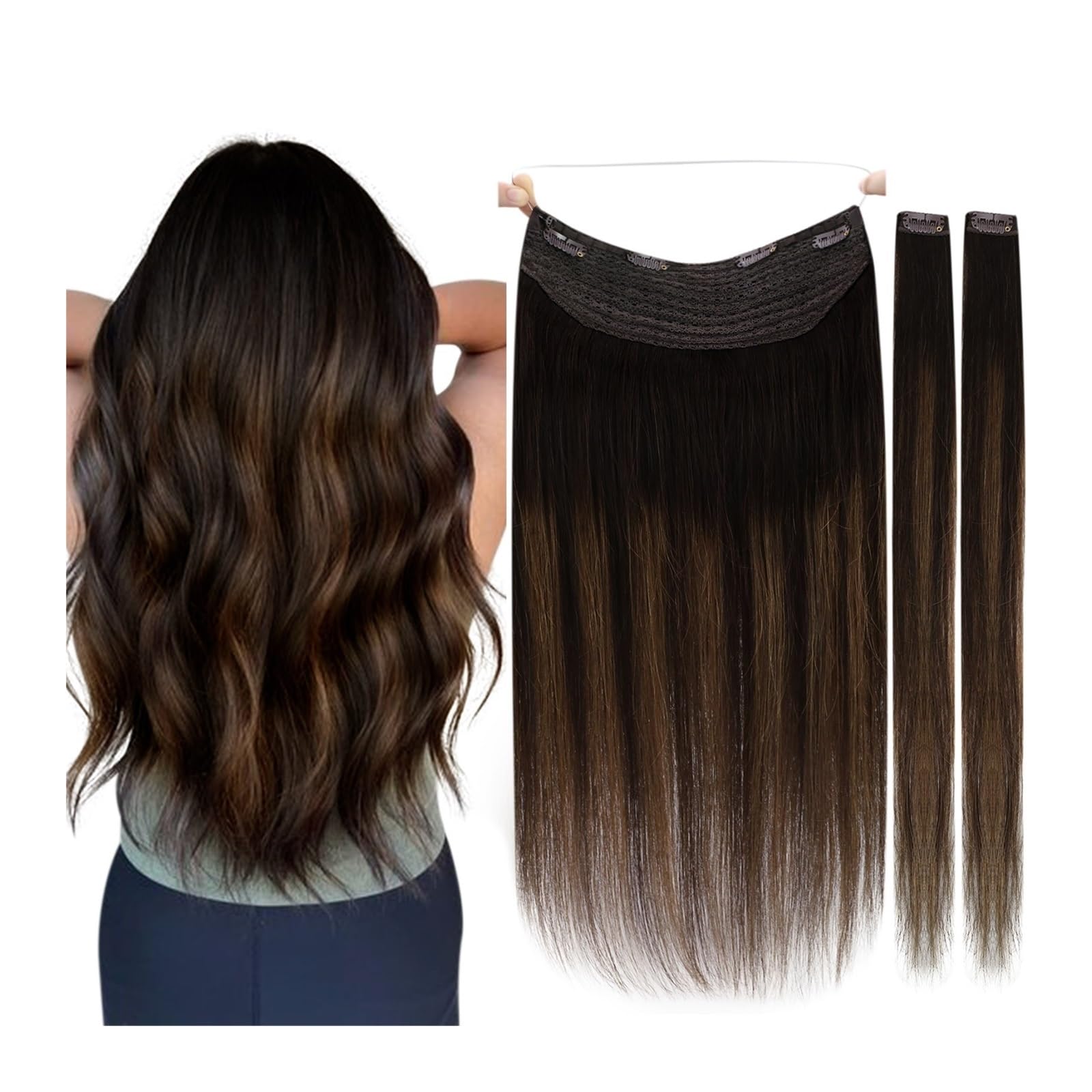 Przedłużanie włosów Clip In Hair Extension Prawdziwe ludzkie włosy miękkie naturalne ręcznie robione dla kobiet, długie proste klipsy na przedłużanie niewidzialne(P16-22,18 cala)