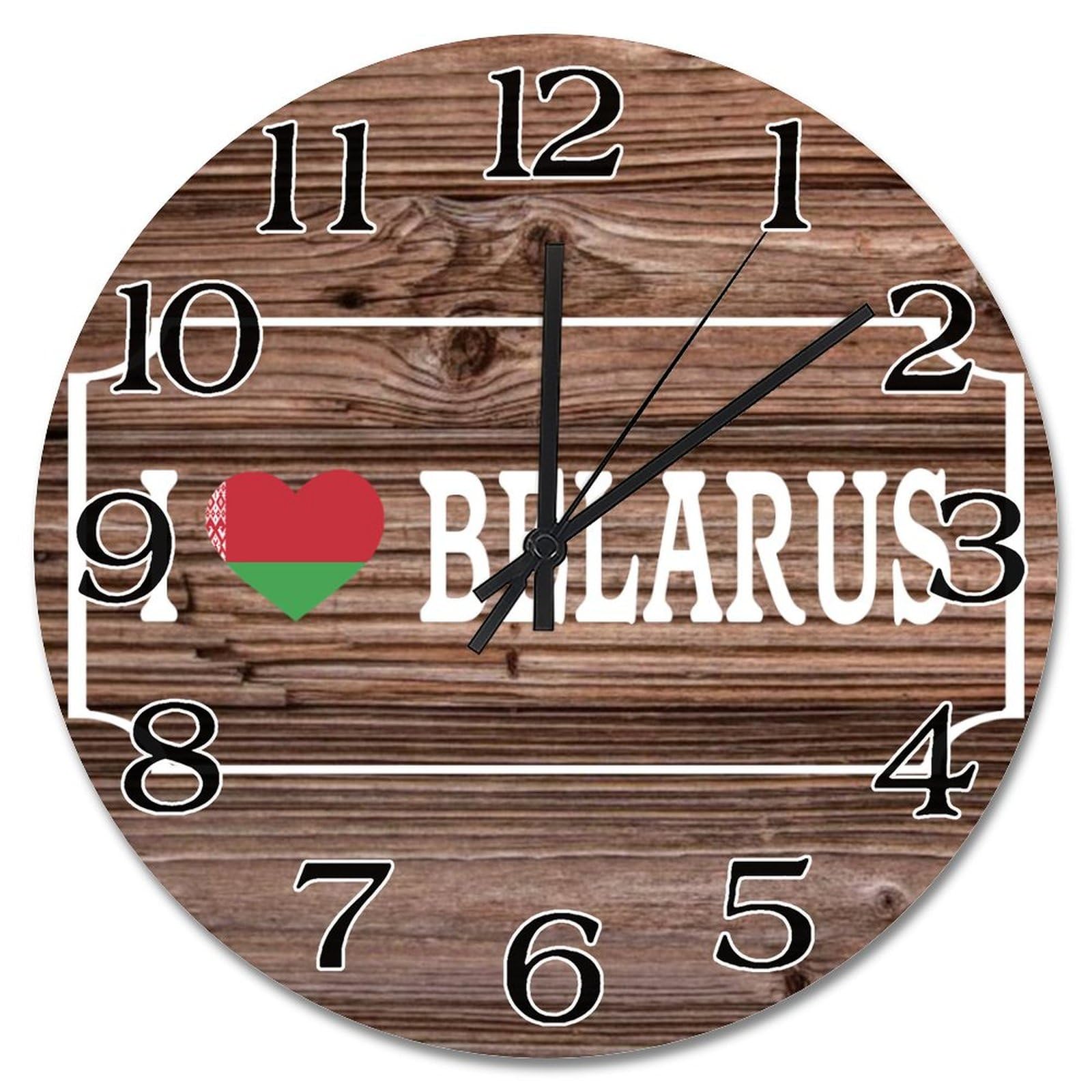 Horloge murale Biélorussie en bois noble avec mécanisme sans tic-tac