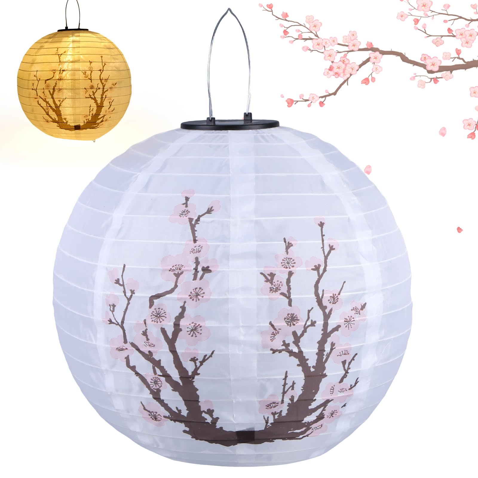 SPEPROECO LED Solar Lantern 30cm Solar Garden Light Plum Blossom Lights Nylon Cloth Waterproof Chinese Traditional Hanging Lanterns Japanese Lantern for Garden Porch