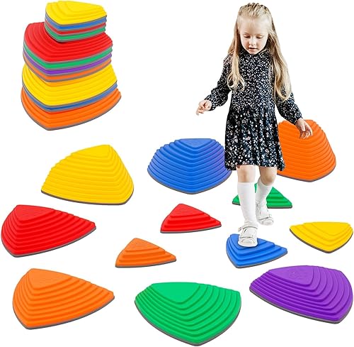 Juego de 12 piedras antideslizantes para niños, bloques de equilibrio para interiores y exteriores, pista de obstáculos, equipo de fitness para